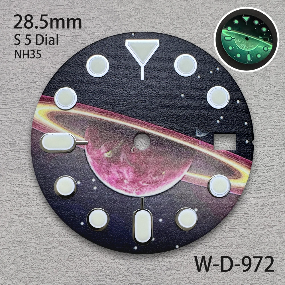 285mm-スターライトs5文字盤。nh35-nh36-4r-7s自動巻きムーブメントに対応。c3グリーン夜光塗料使用。高品質な時計改造用アクセサリー。