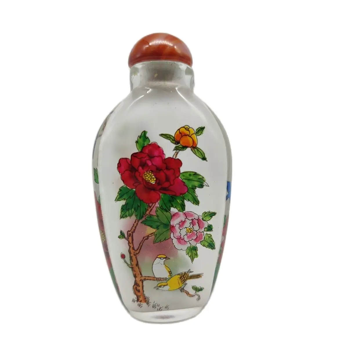 old chinese inside painting snuff bottle colored flower Painted Glass gifts ar glaze peking christmas glaze clear peony