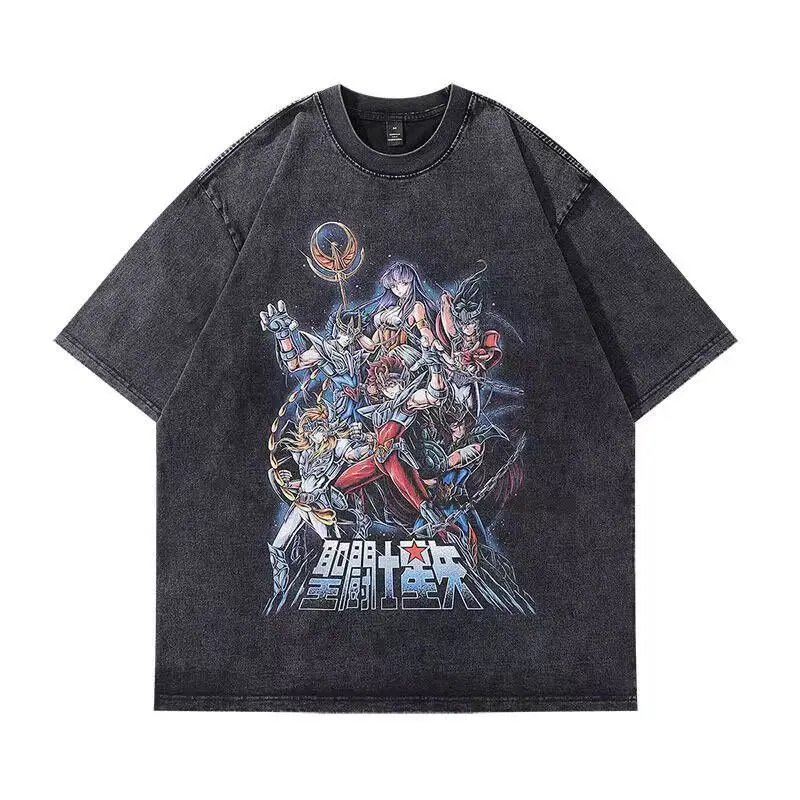 

2024 Fashion casual men's and women's Zodiac Knight Comic T-shirt 100% cotton clothing creative short-sleeved round neck T-shirt
