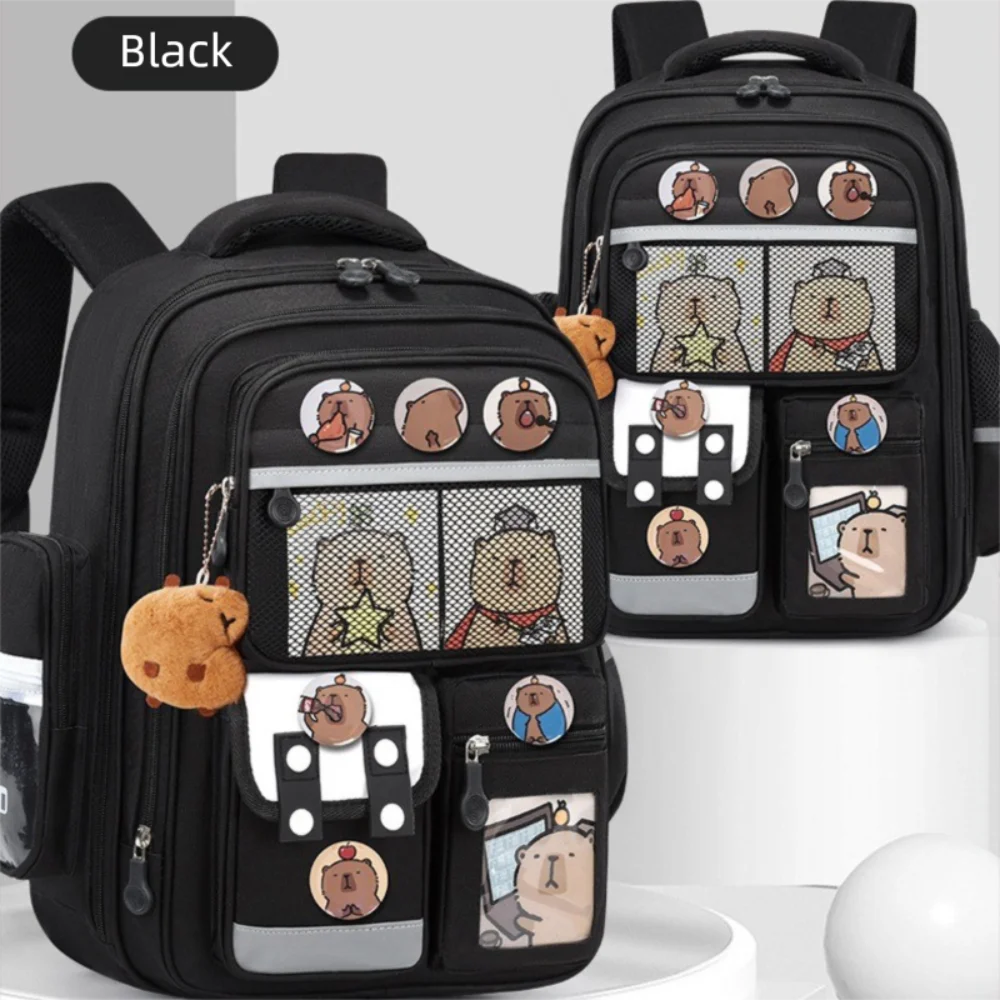 Waterproof Capybara Backpack Large Capacity Alleviate Burden School Bag Protecting Spine with Card Badge Doll Backpack