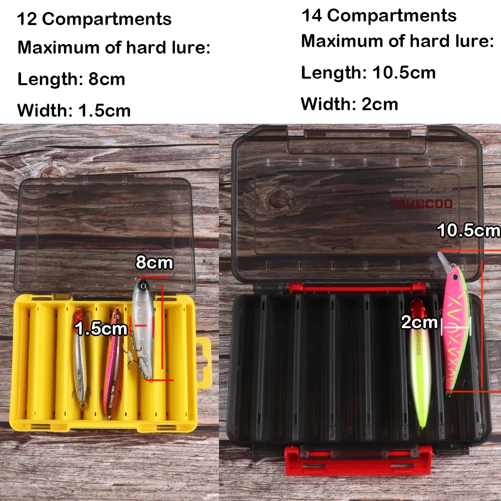 JOHNCOO-cajas de aparejos de pesca de doble cara, organizador de caja de señuelos de pesca, estuche de almacenamiento de aparejos de cebo, 14/12 compartimentos, nuevo