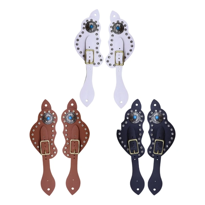 correas-para-espuelas-botas-equinas-con-cierres-pasador-metal-ajustables-par-cuero-con-adornos-brillantes-y