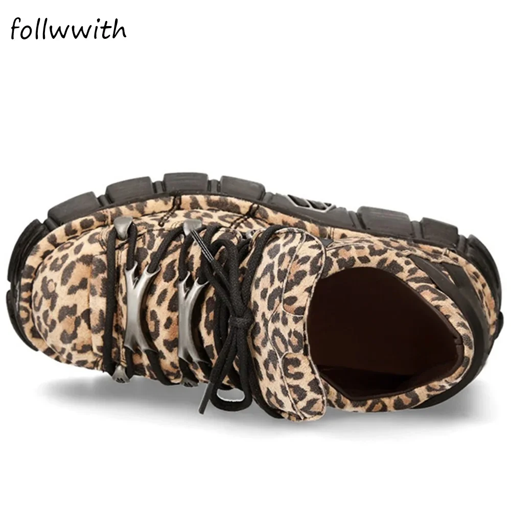 Leopard Metalls chnalle schnüren Freizeit schuhe Frauen runde Zehen 5cm Plattform Punk Schuhe Frühling Herbst neueste Mode Schuhe