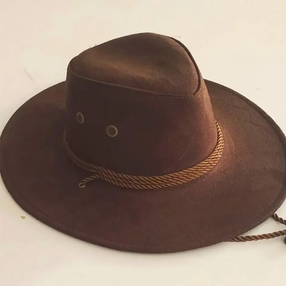 Men Western Cowboy Hat Large Brims Gentleman Cowgirl Hats Suede Fabric Solid Color Western Costume Party Mongolian Caps for Men