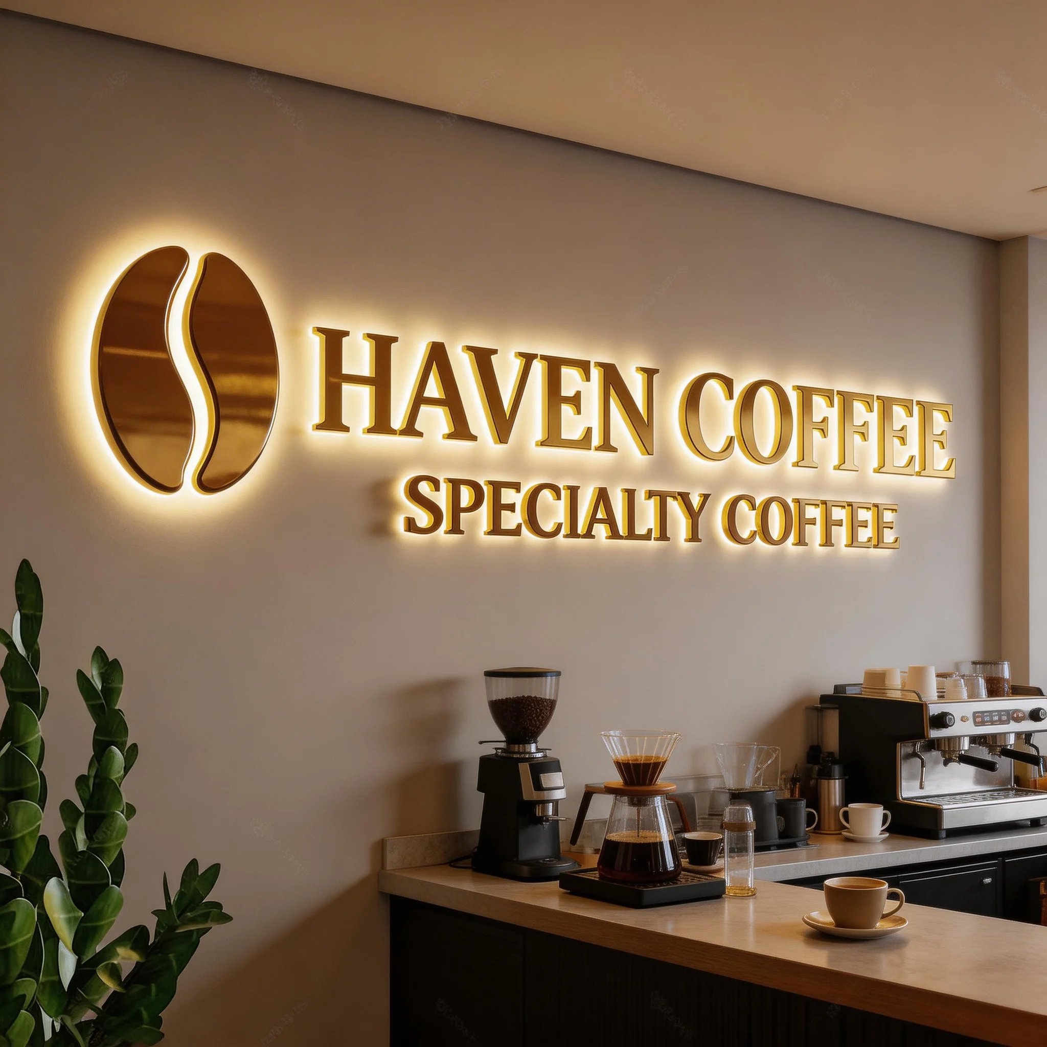 Custom 3D Metal LED Letter Sign Backlit Halo Front Lit Wall Logo for Coffee Shop & Cafe Indoor Outdoor Commercial Business Decor