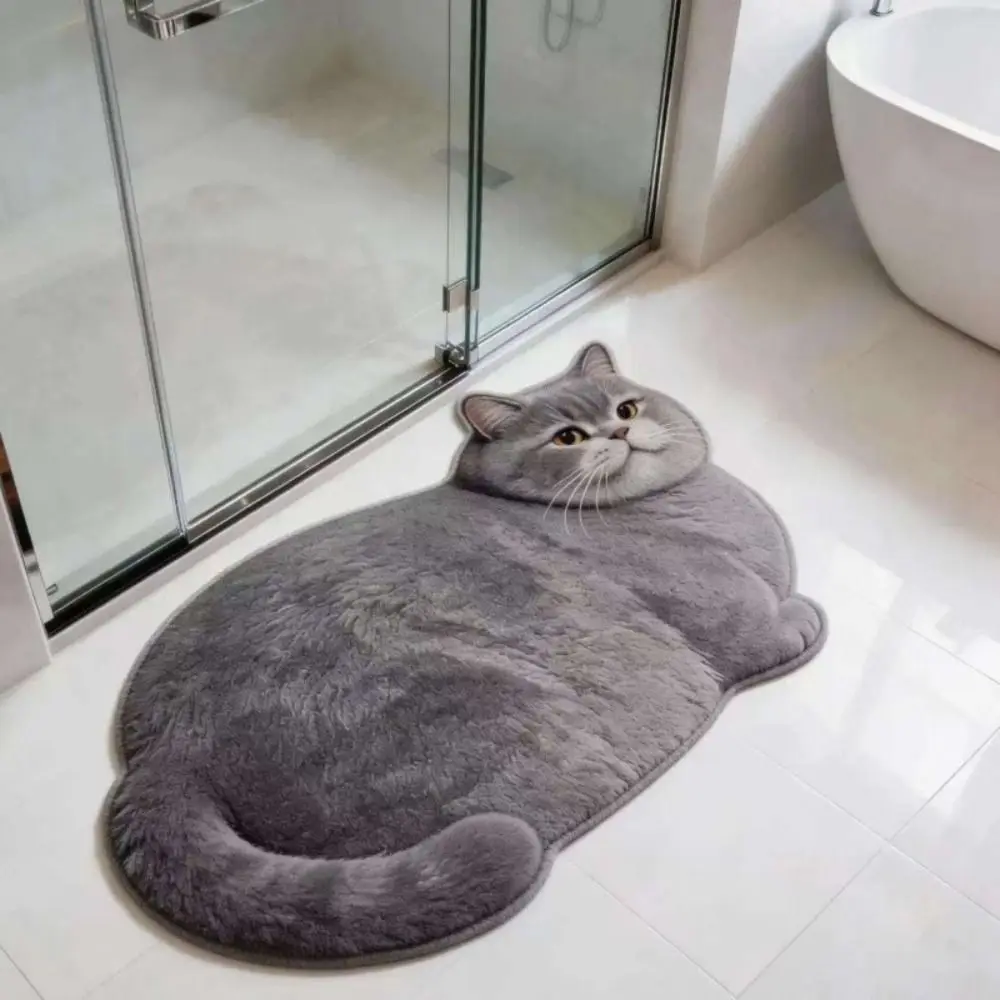 40*60cm Cute Cat Crystal Velvet Floor Mat Russian Blue Non-slip Bedroom Door Small Rug Ginger Cat Water-absorbing view 3