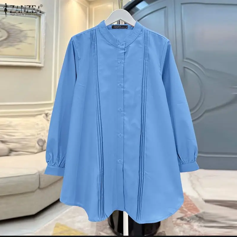 

Женские рубашки ZANZEA: модные элегантные офисные топы с рукавом 3/4, однотонные, повседневные свободные блузки, плиссированные блузы для женщин, лето 2026