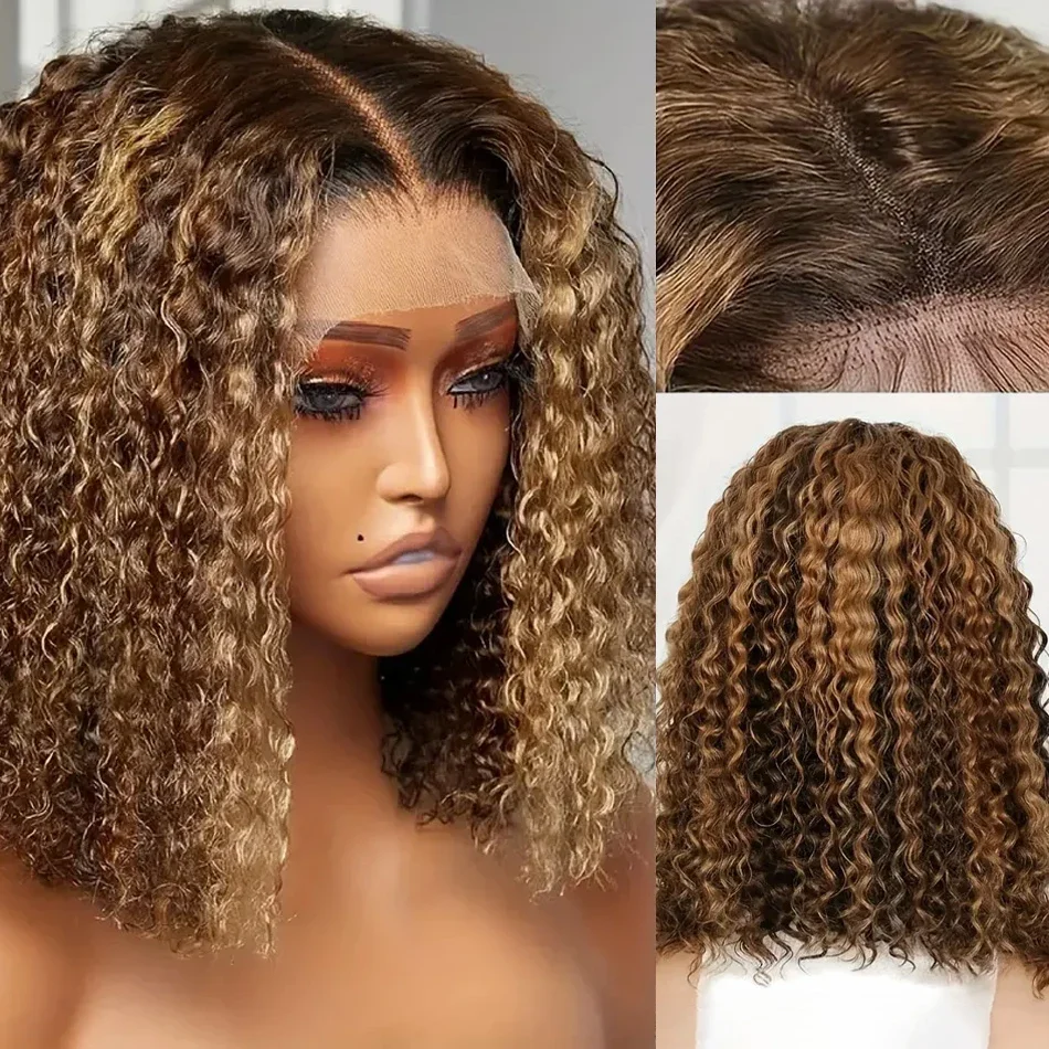 

Выделите Ombre Парик Фронта Шнурка Вьющиеся Человеческие Волосы 13x4 Короткий Парик Боб Медовый Блондин Цветной Глубокий Волны Фронтальный Парик Для Чернокожих Женщин