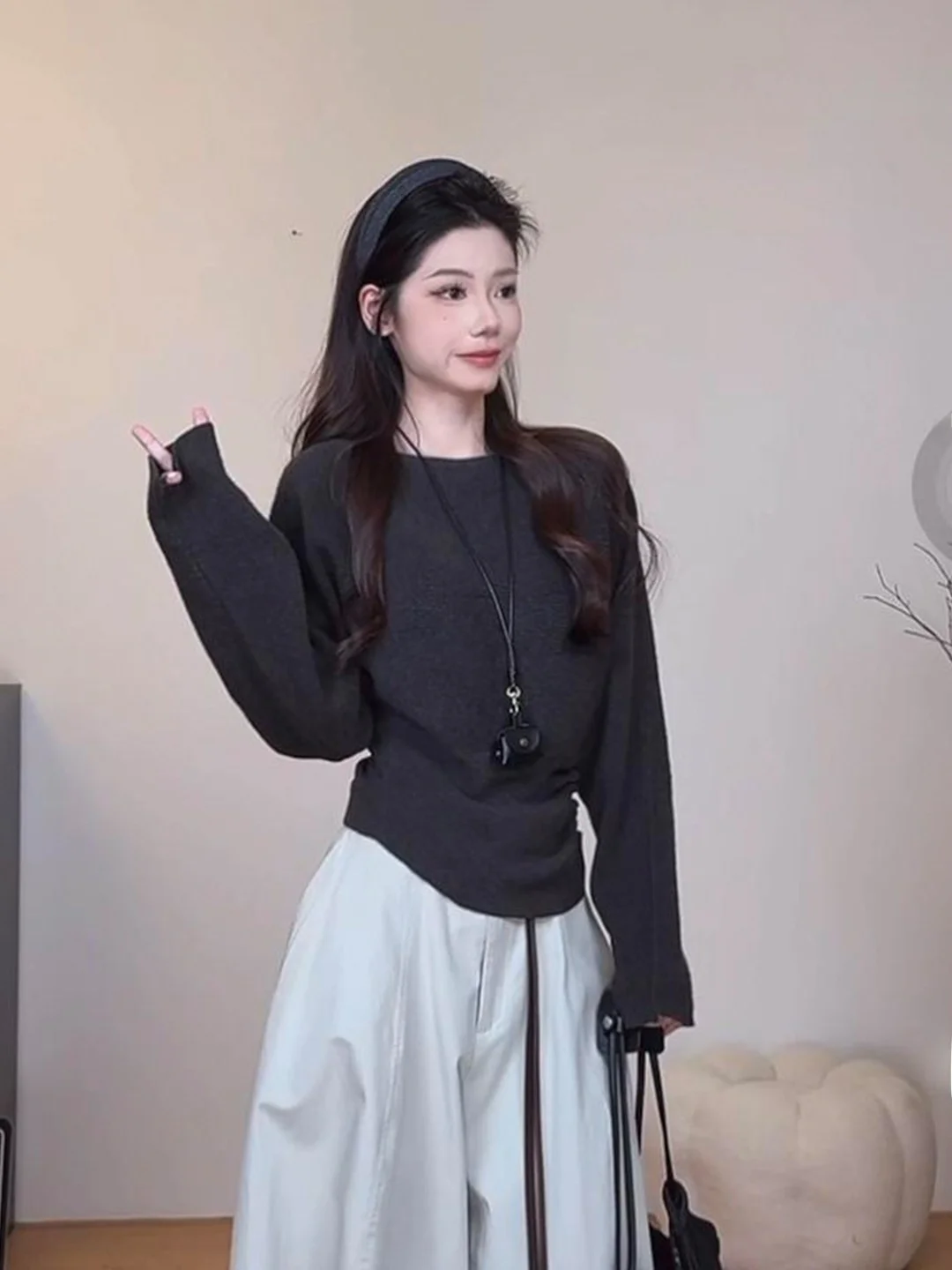 

Корейский вязаный свитер с асимметричными плечами Sle ey Long Sve, женский осенне-зимний ленивый свитер с завязками на талии...