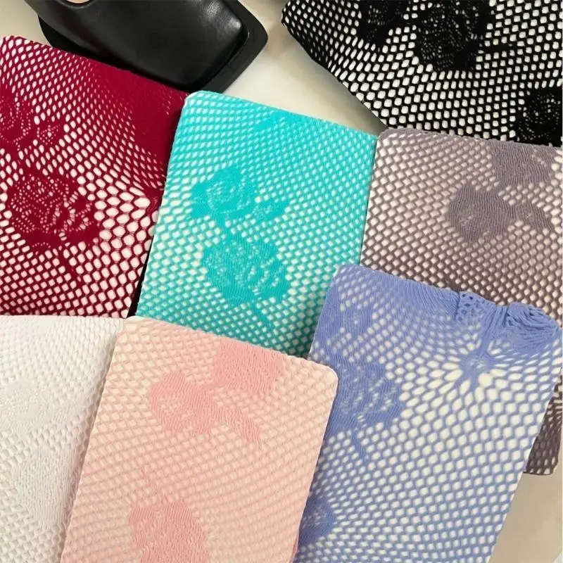 

L5YC Women Korean Hollowed Out Floral Tights Stockings Aesthetic Elegant Peony Patterned See Through Mesh Pantyhose