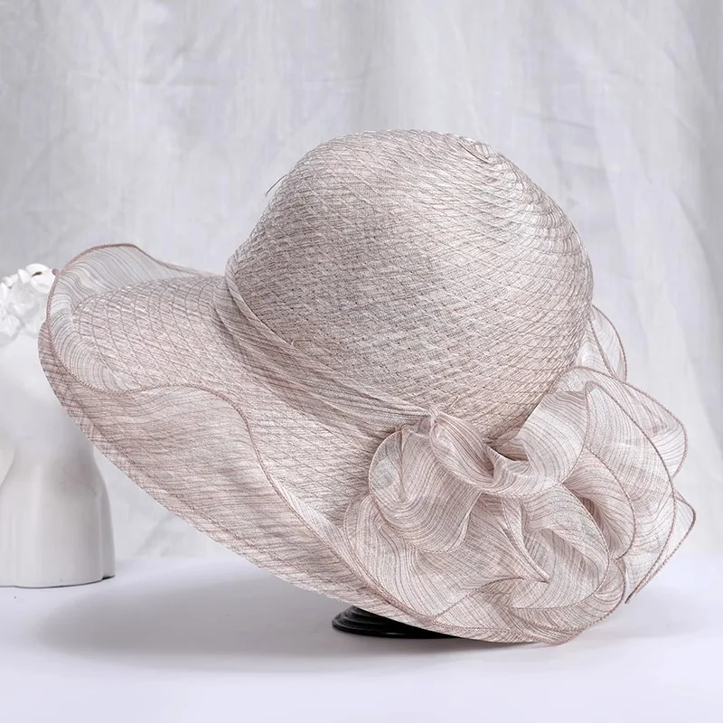 2024 New Summer Organza Visor Hat Children Sunscreen Flower Basin Hat Mother Hat Travel Sun Hat Middle-Aged and Elderly Hat