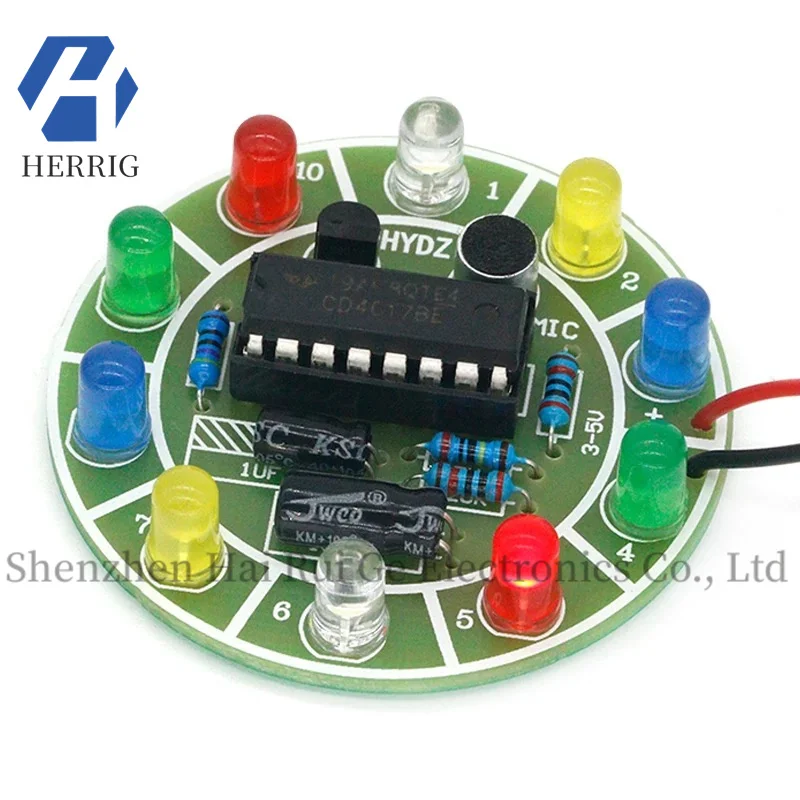 

4017 Colorful Voice-Controlled Rotating LED Light Module Fun Learning Kit Circuit Board Electronic Production DIY Parts