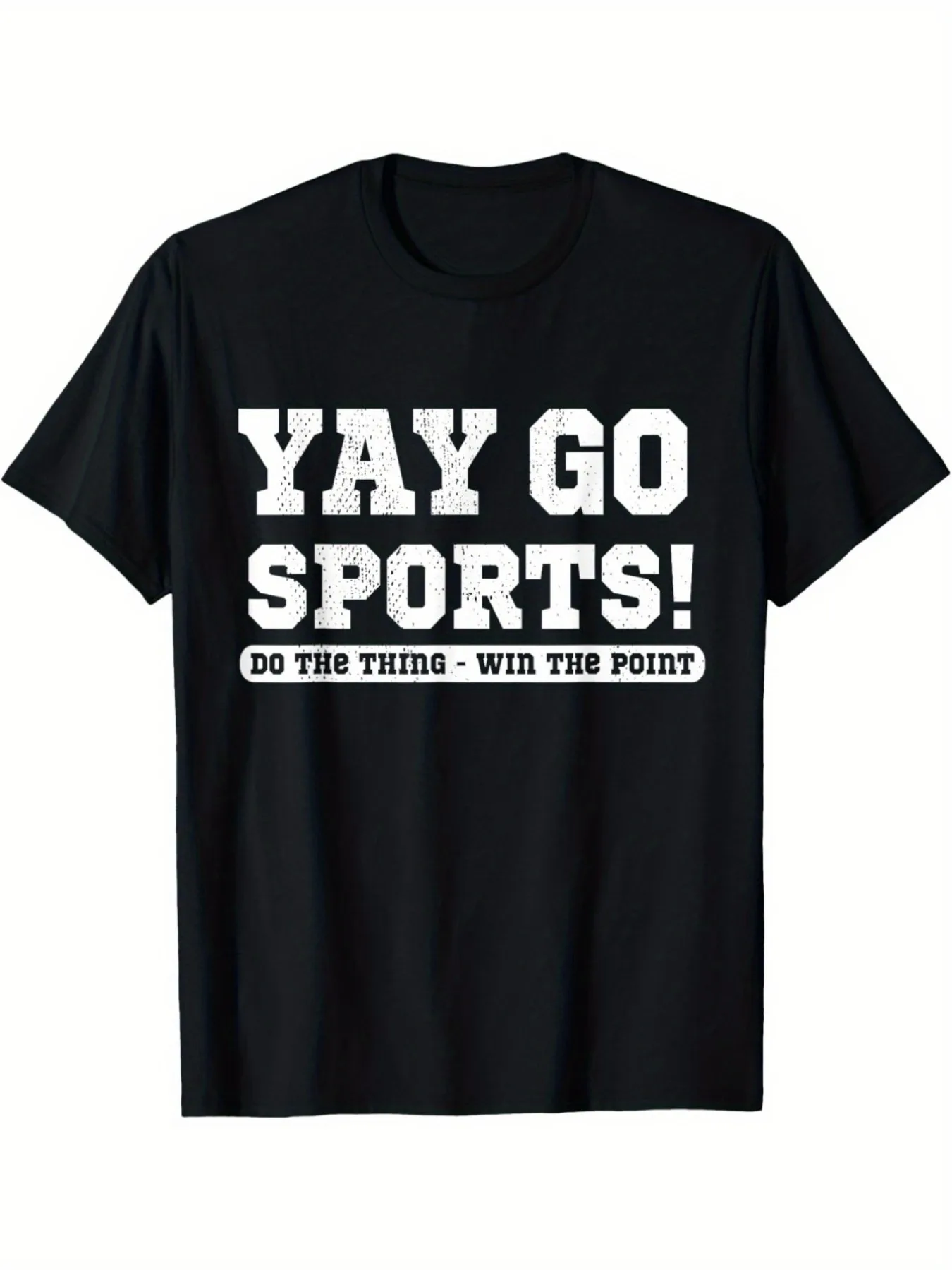 

1шт Yay Go Sports! Мотивационная футболка, круглый вырез из 100% хлопка, легкая эластичность, повседневная футболка в полоску для взрослых, идеально подходит для занятий спортом