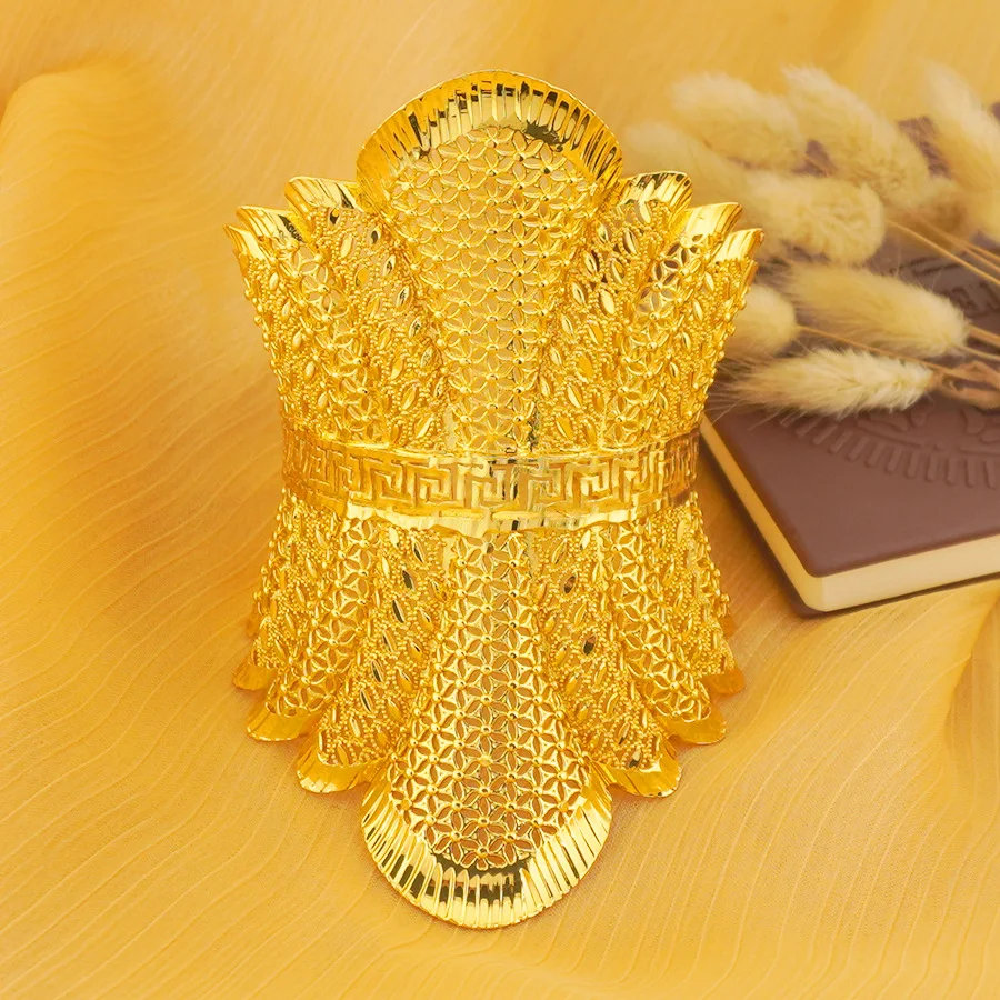 9999 gold two-piece set of exaggerated hollowed-out bracelets for women in the Middle East, Dubai.ndian luxurious bridal jewelry