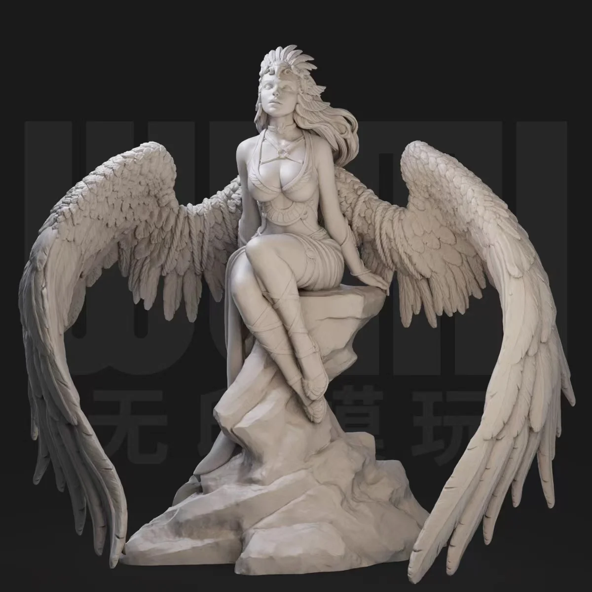 Ángel de ala oscura de fantasía occidental, modelo blanco GK, figura de soldado, modelo de impresión 3D, 1/24