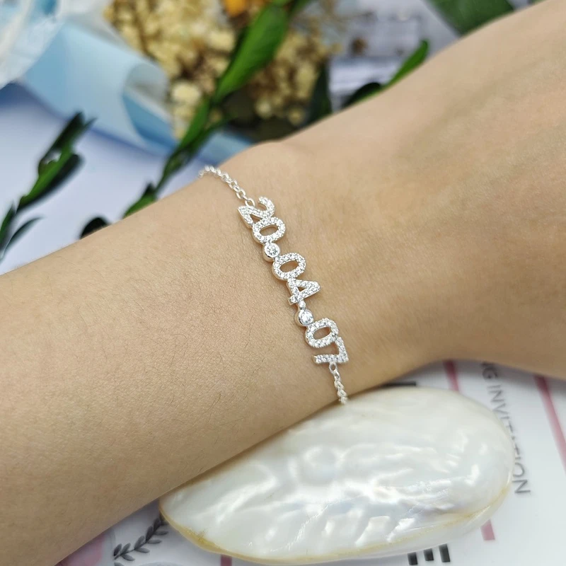 2023 custom Anniversary Date Bracelet Gold Plated Zircon number Bracelet For Women birthday Jewelry gifts