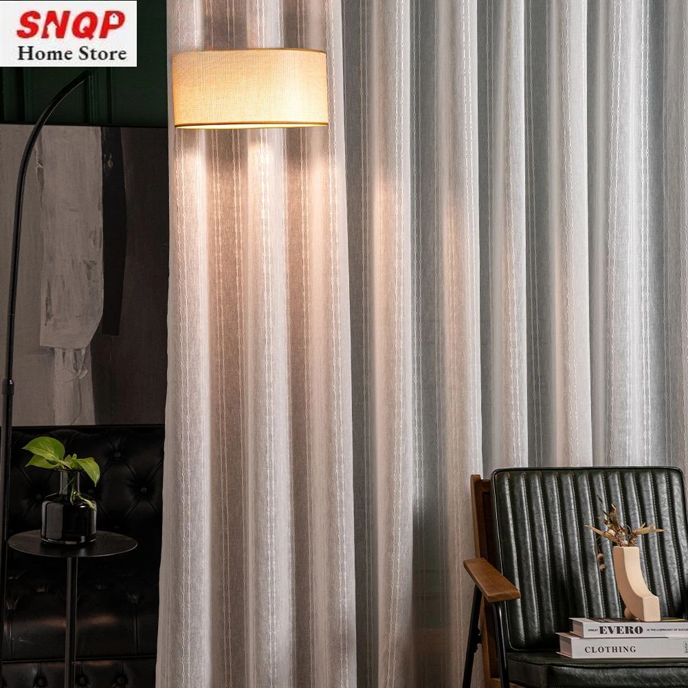 Jacquard Thicken Luxury Blackout Simple Bamboo Strips, Vertical Stripes Embroidered Light-transmitting Blackout Window Screen