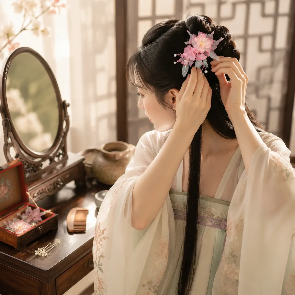 2PCS Retro Gauze Floral Hairpin Women Hair Clips Vintage Hair Clip Floral Tiaras Hanfu Accessories Handmade Bridal Head Jewelry