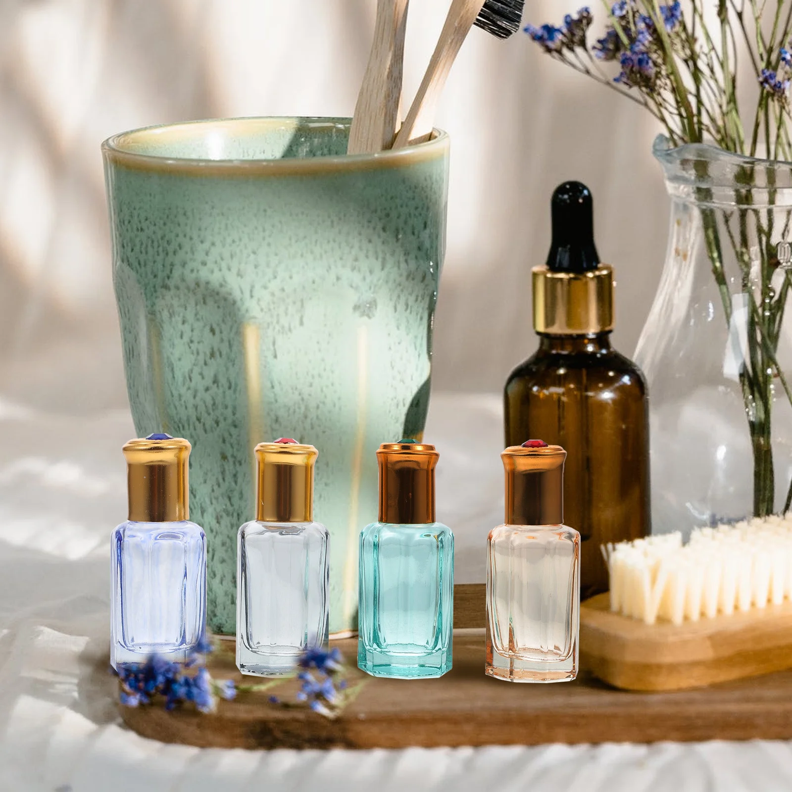 

12Pcs Essential Oil Roller Bottles Gemstone Design Compact Empty Perfume Sub Containers Travel Friendly Portable