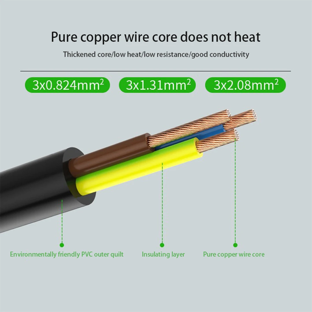 1.5m UL pure copper US standard power cord 0.824 square computer home appliances three-core adapter charging cable