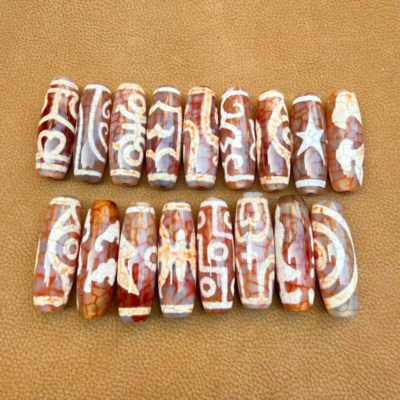 1pcs/lot Red Blood Silk Natural Agate Tibetan Sprial RUYI Treasure vase 9 eyes Dzi Beads white holes Tibet style 38mm long