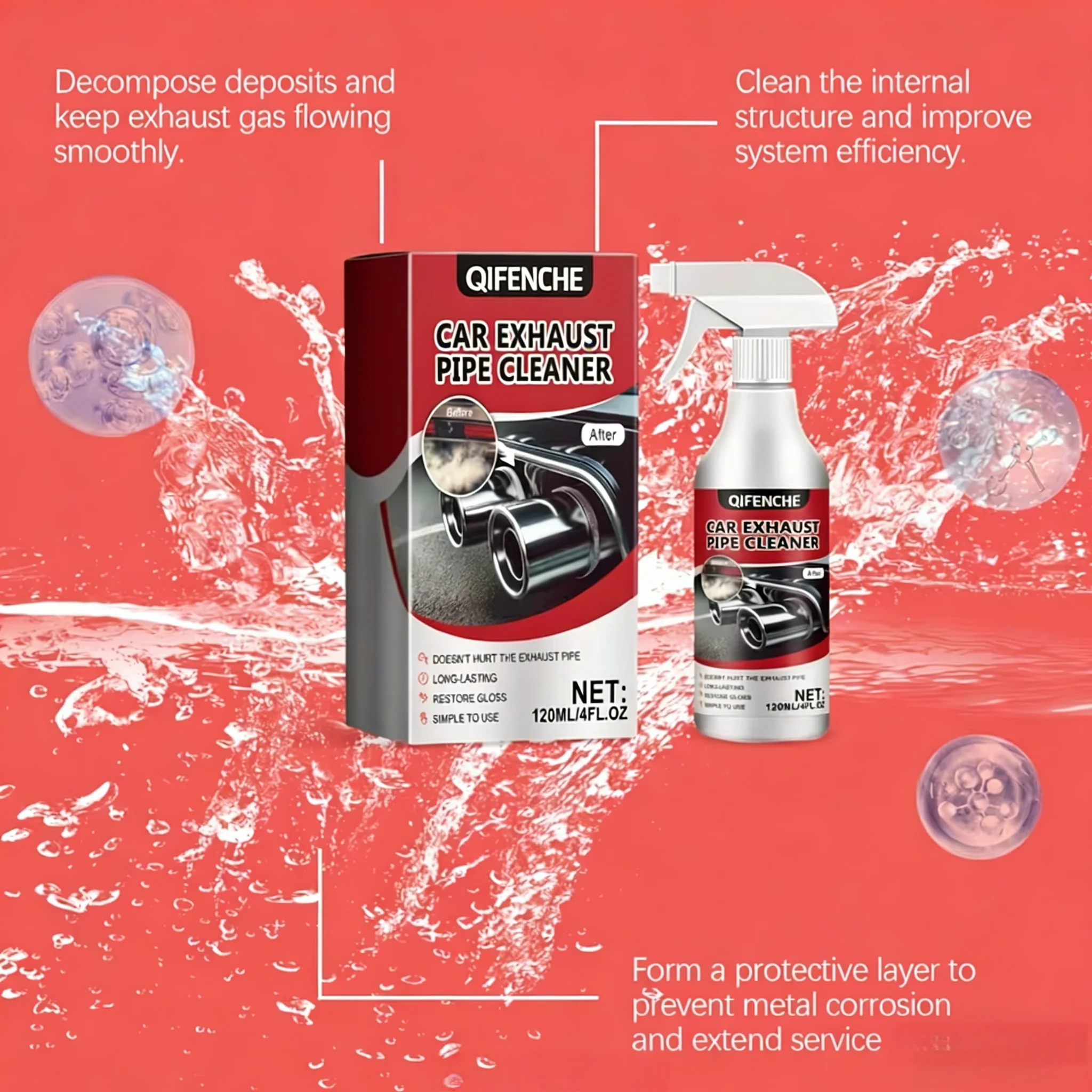 Car Exhaust Pipe Cleaner One spray removes black grime, leaving your exhaust pipe shiny as new. Suitable for all vehicle models.