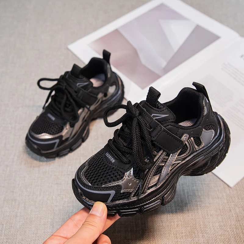 

2025 New Kids Casual Sports Shoes with Thick Soles Boys Girls Fashion Versatile Sneakers Children Mesh Breathable Running Shoes