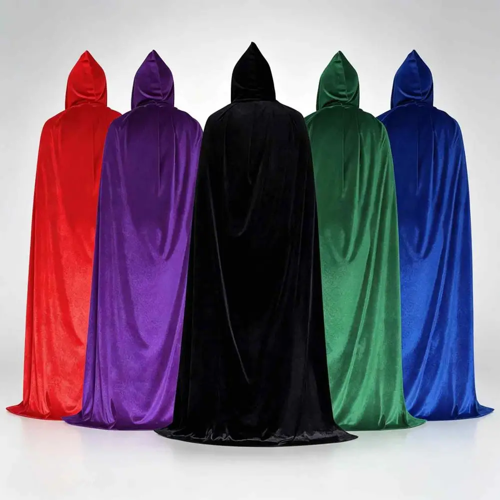 Unisex Adults Hooded Cloak Velvet Vampire Wizard Cape, Renaissance Medieval Halloween Costume for Witch Cosplay Masquerade Party - view 4