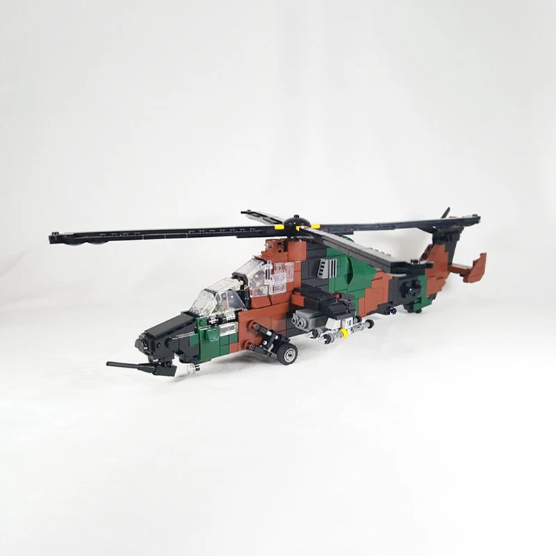 MOC ทหาร Air Force Eurocopter EC665 Tigre เฮลิคอปเตอร์ Building Block เครื่องบินรุ่นเทคโนโลยีอิฐของเล่นสําหรับของขวัญเด็ก