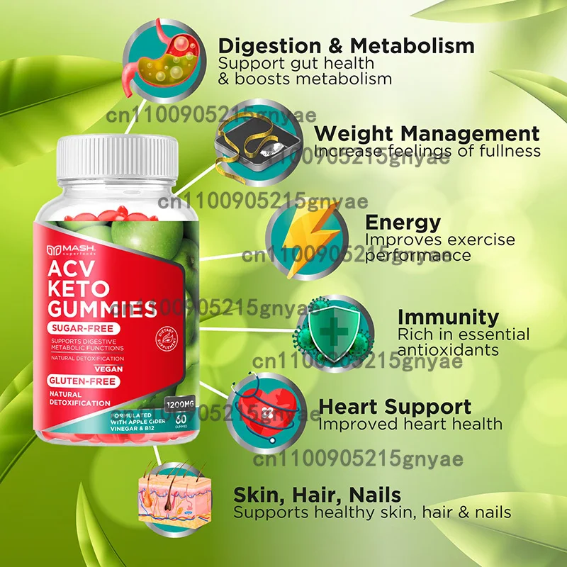 Metabolism-Boosting Apple Cider Vinegar Gummies | Vitamin B12 & Folate-Infused, Supports Energy & Digestion