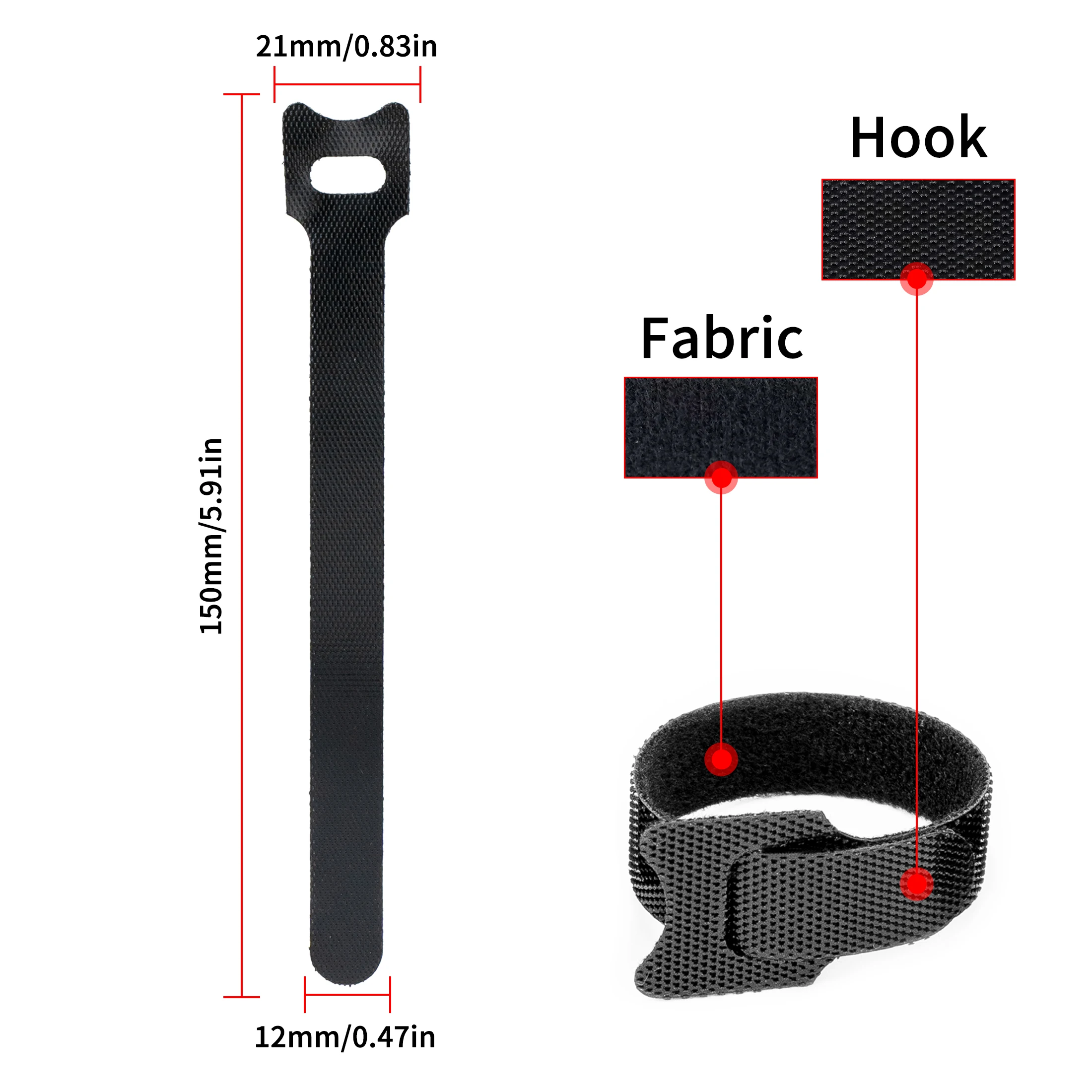100PCS Releasable Cable Ties 12×150mm Wire Organizer Black Nylon Hook Loop Straps Wrap Zip Bundle Bandage Tie Plastics Fast
