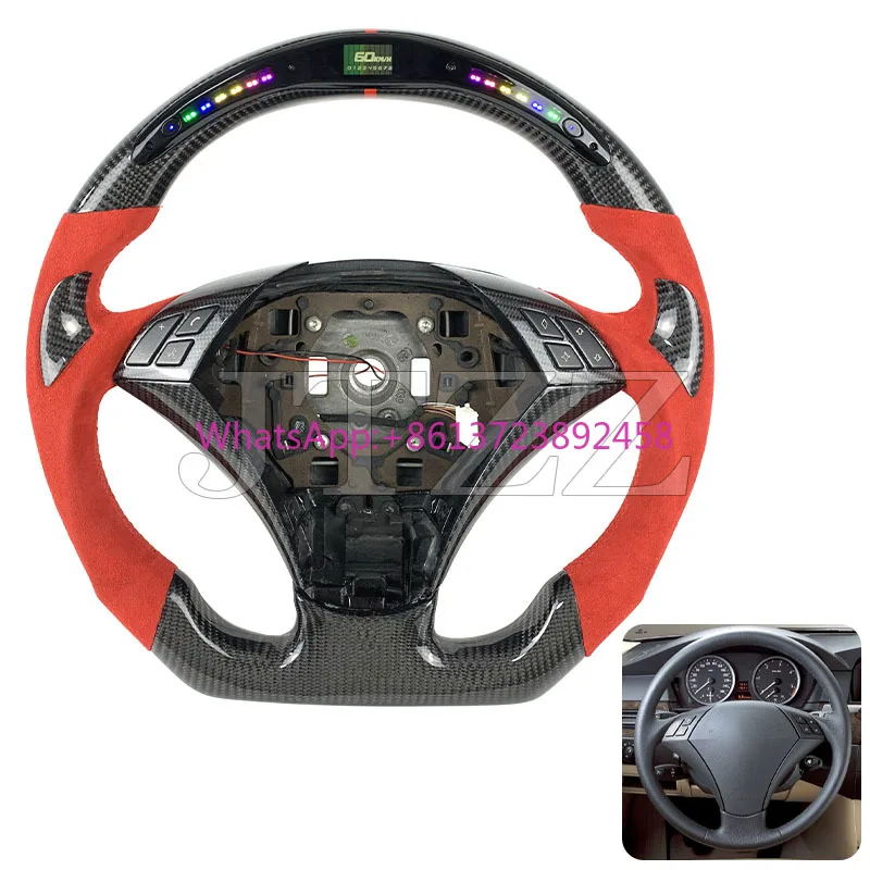 

For BMW E60 E90 E80 E83 520 523 528 530 535 545 LED Display Screen Leather Carbon Fiber Steering Wheel Car Accessories Interior