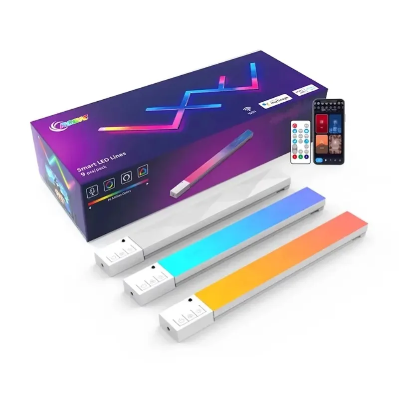 6Pcs 9pcs 12pcs DIY Smart Light Emitting Diode Wall WIFI RGB Night Light Bar Game Light Application Control  Room Decoration