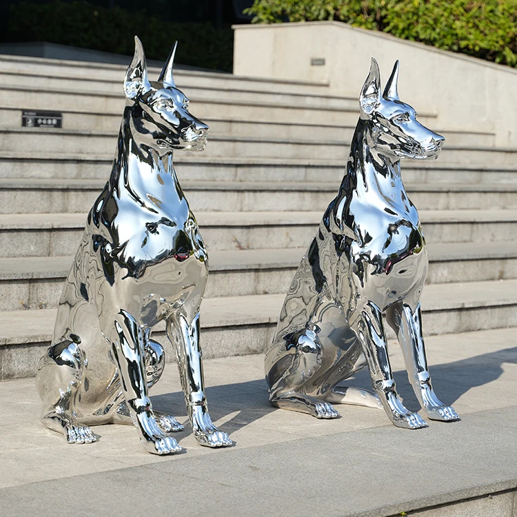 @#Free Design Cute Cartoon Doberman Pinscher Sculpture High Quality Polished Mirror Resin Crafts for Home Decorative Gift