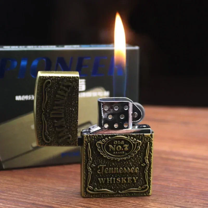 Retro Jack Bronze Metal Gas Lighter,Inflatable Butane Flint Wheels Cigarette Lighter,Fire Smoker Best Gift Men Gadget,men\'s Gift