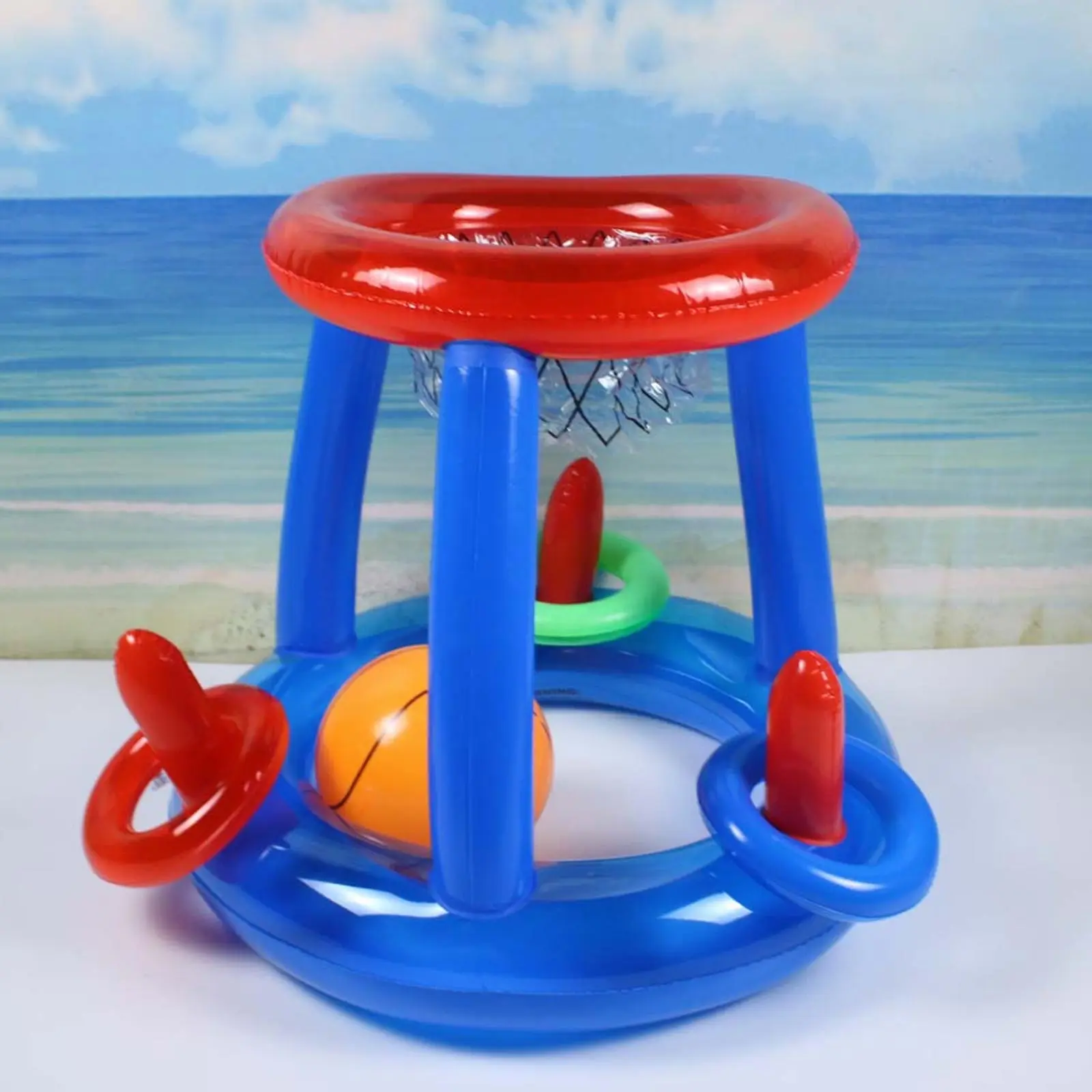 Soporte de baloncesto acuático inflable flotante para niños pequeños, juguetes de lanzamiento de anillos, aro con juego de fiesta en la piscina