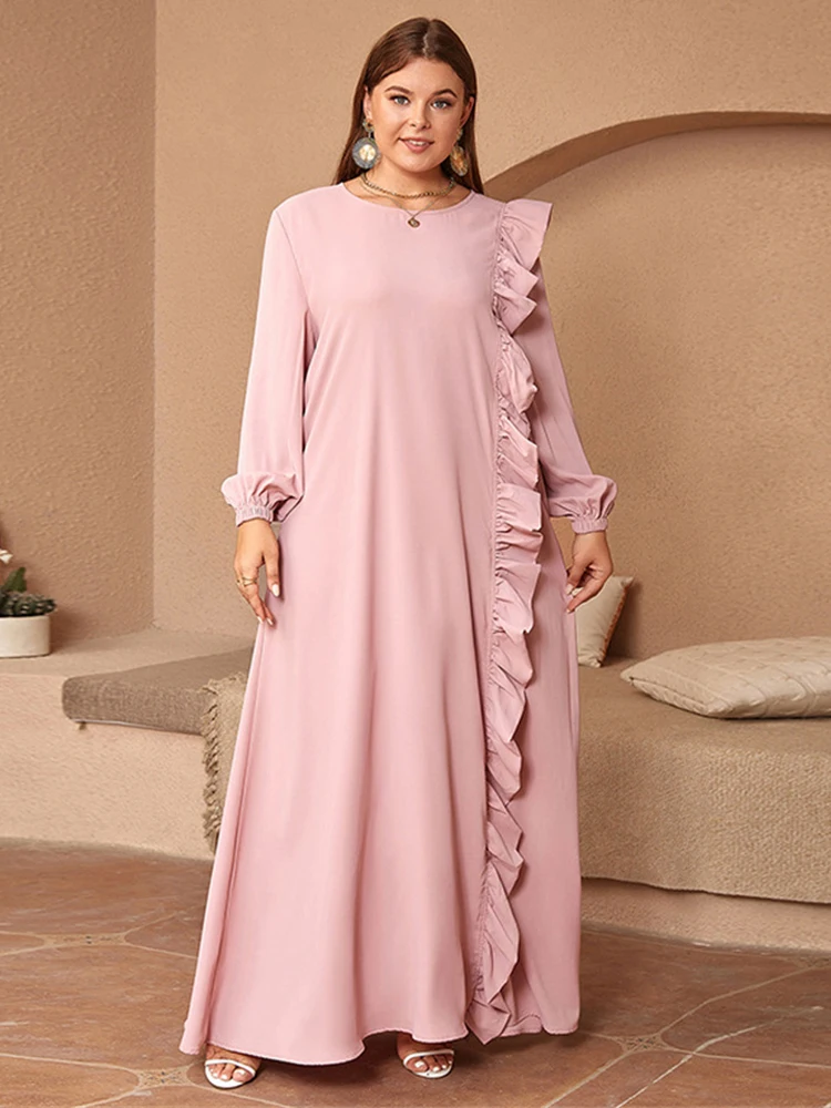 Caftan Marocain Femme 2024 Dubai Abaya Long Sleeve Pink Dresses Elegant Women Islamic Clothing Party Evening Gown Loose Boubou