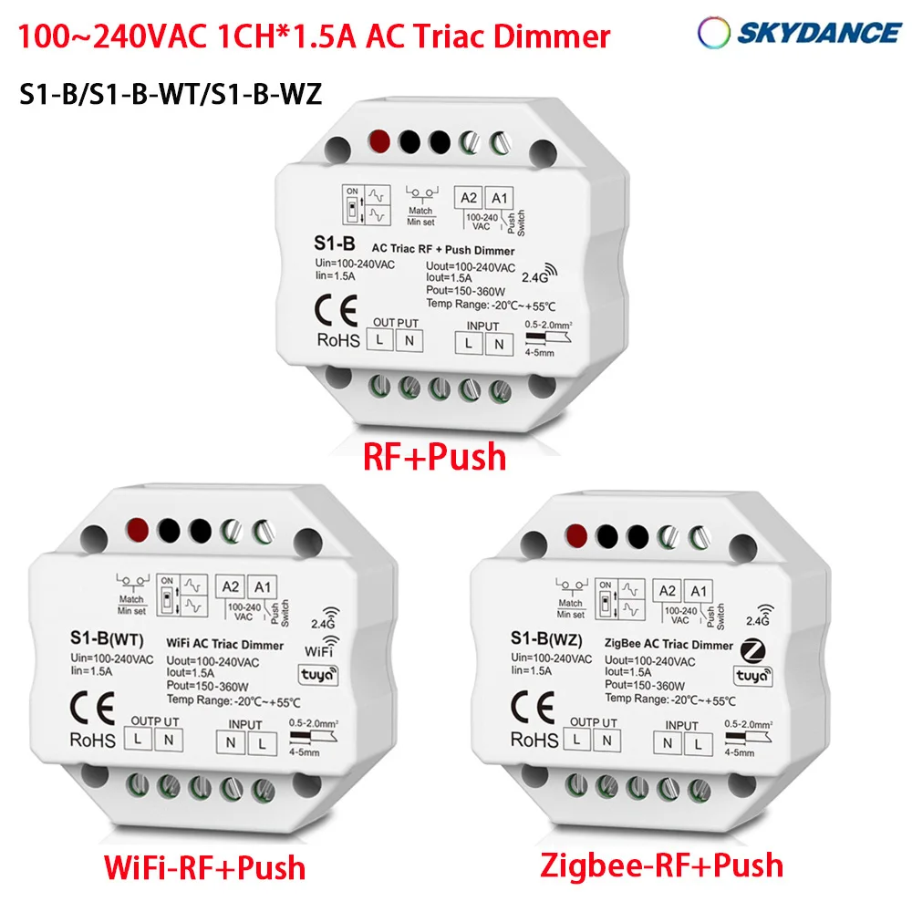 tuya zigbee triac remoto sem fio led dimmer lampada lampada luz empurrar dimmer lampada luz wi fi s1 b ac 230v 220v 24g rf r11 01