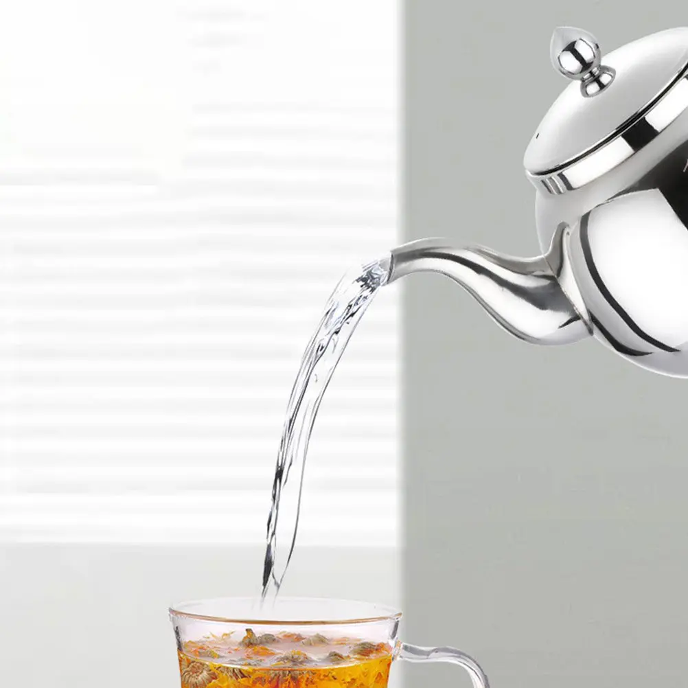 Stainless Steel Tea Pot Small Size Lightweight Strainer Portable Travel Modern Desktop Tea Kettle for Home Office Use