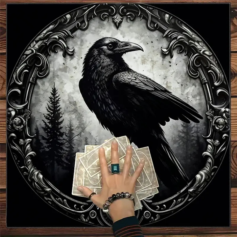 VIKAMA Retro Dark Forest Crow Tarot Tablecloth Altar Cloth for Divination Spiritual Meditation Room Decor Witchy Aesthetic