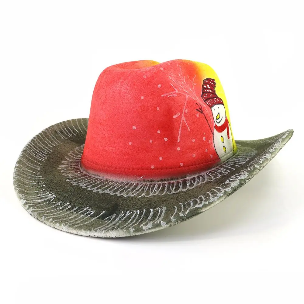 Hand-Painted Western Cowboy Hat - Wool Felt Party Hat with Ethnic Style, Vintage Jazz Cap for Women & Men