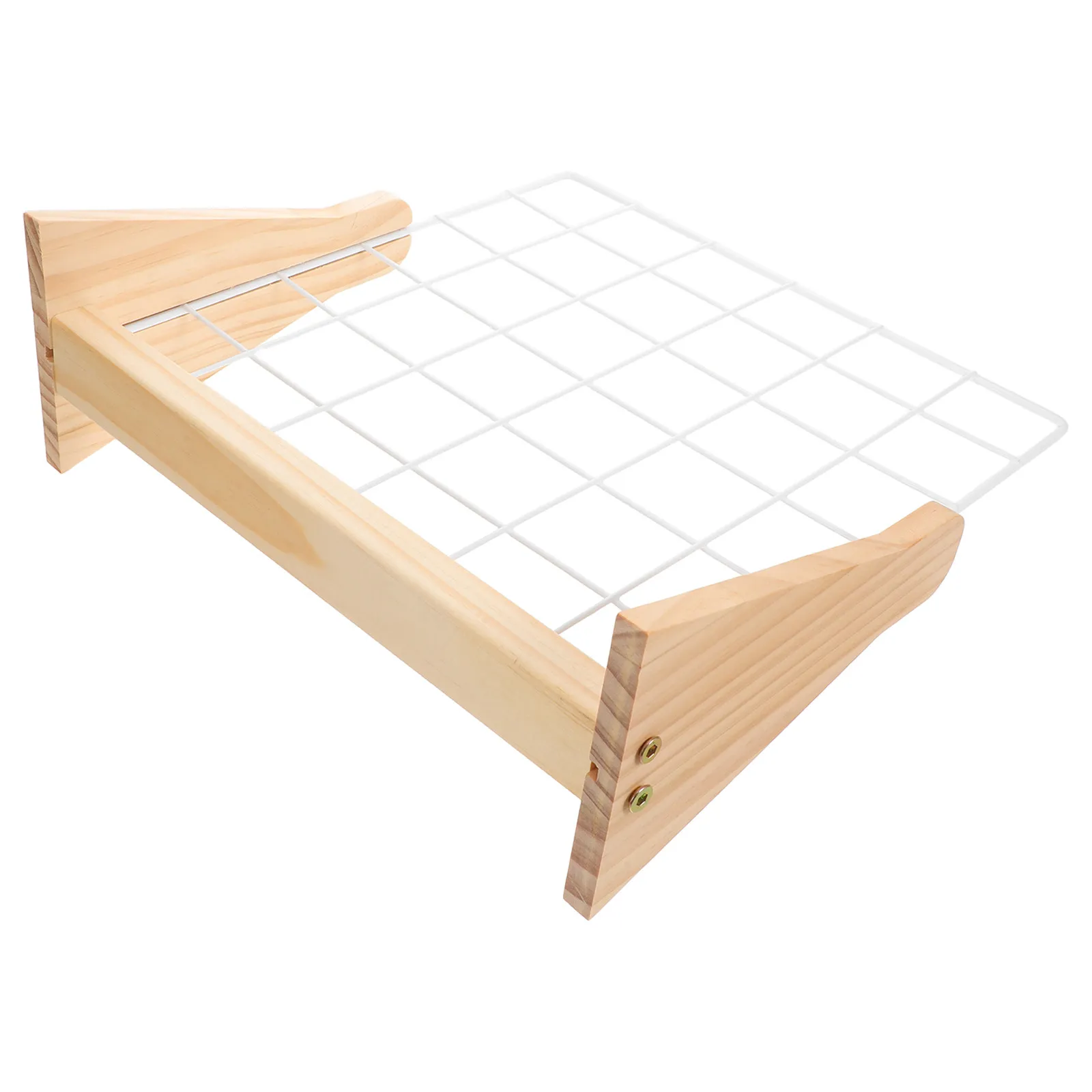 Metal Wire Grid Display Stand with Solid Wood Base Jewelry Photo Organizer Rack for Retail Trade Show