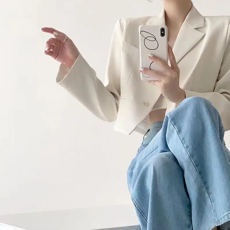 Short Fashion women Blazer Solid Color single-breasted women\'s Long Sleeve Blazers 2024 Elegant Ladies Thin office Jacket Coat