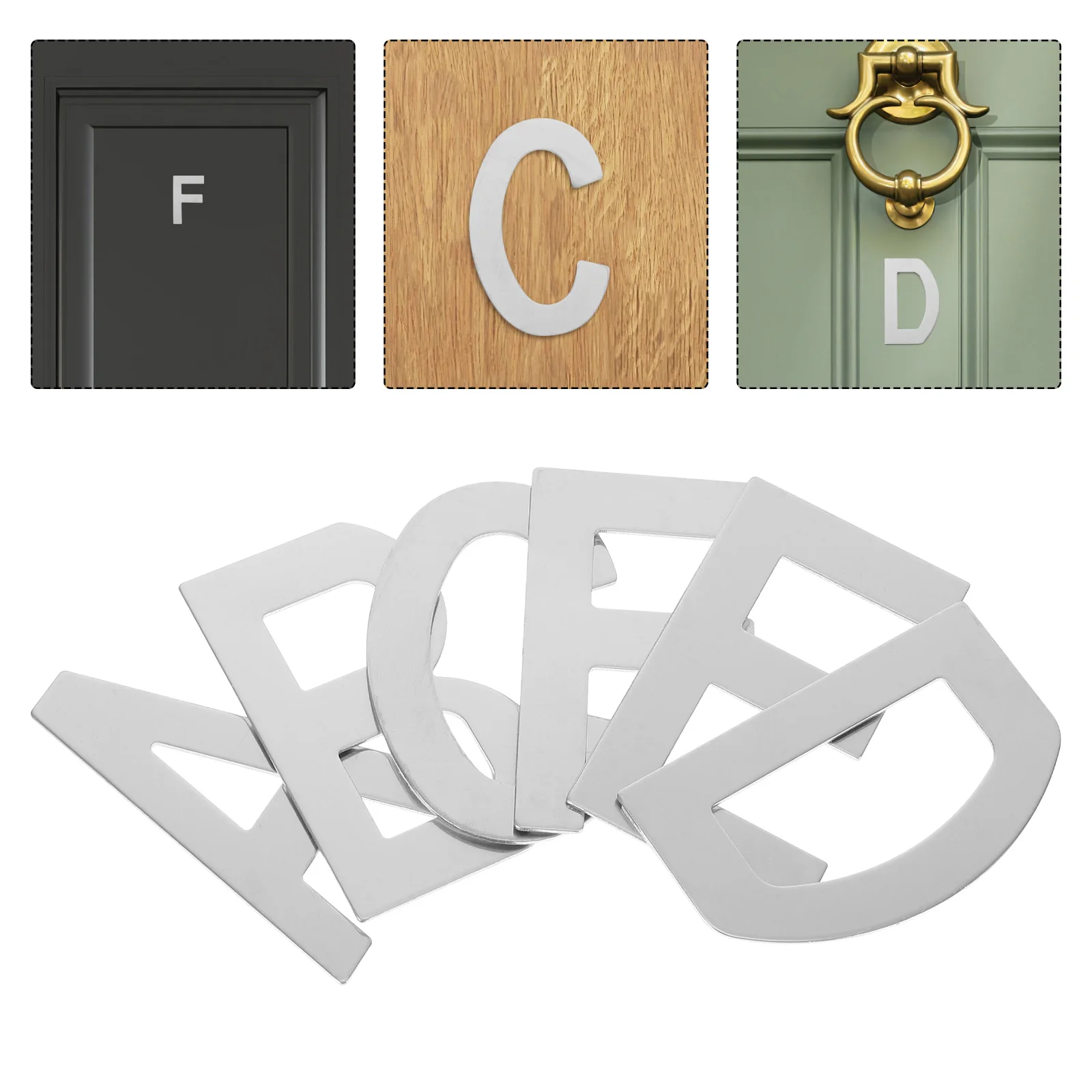 

6Pcs Self-Adhesive Letter Plate Stainless Steel Address Alphabet Decal for Door Wall Mailbox Room Number Sign Hotel Apartment