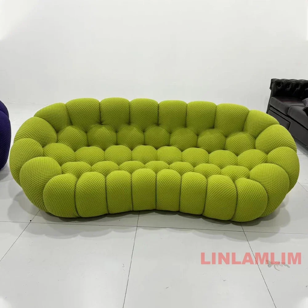 Linlamlim Bubble Curved Sofa Stylish Fabric Designer Couch Fluffy Cloth Sofa Set Modular Football Sofa for Living Room Furniture