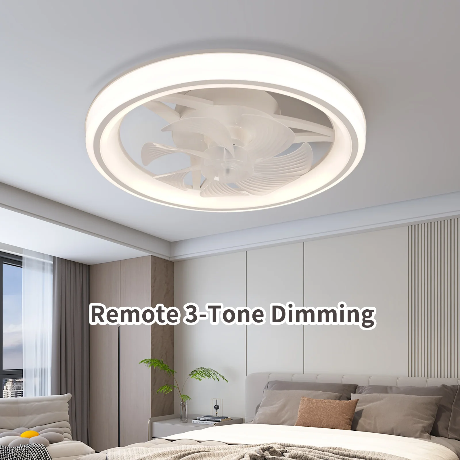 

Intelligent LED Ceiling Fan Light, Remote Control Dimming At Level 6 Wind Speed, Living Room, Bedroom, Dining Room Pendant Light