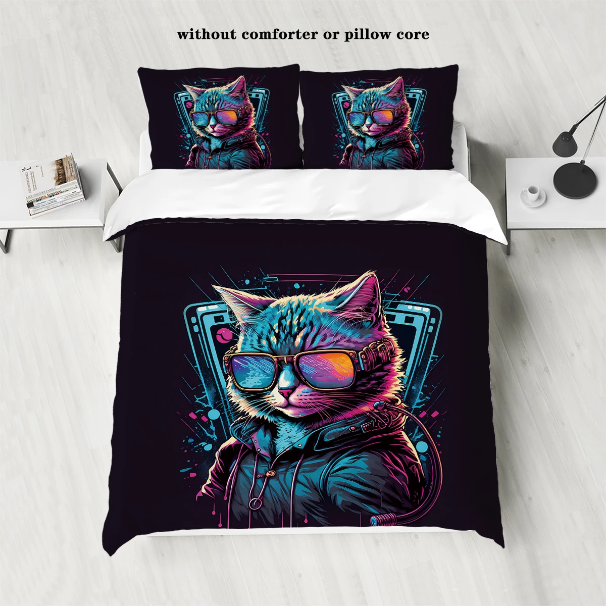 

3-piece down duvet cover set with rock animal giraffe cat pattern print (1 duvet cover+2 pillowcases, no core) bedding set