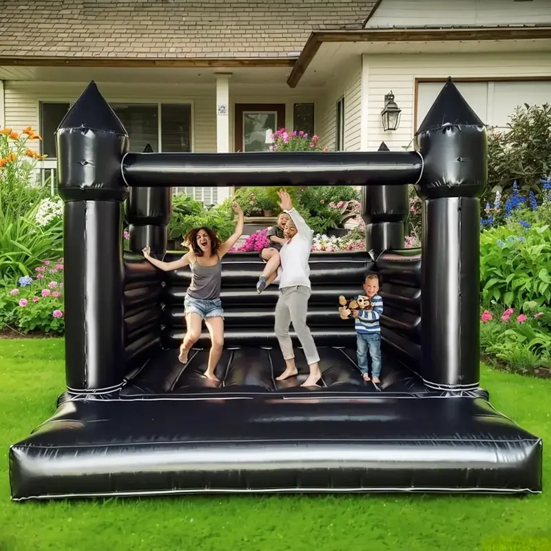 Bounce House Preto Inflável Com Ventilador Crianças Branco Saltando Bouncer Castelo Bouncy Comercial Para Crianças Adultos Festa de Casamento