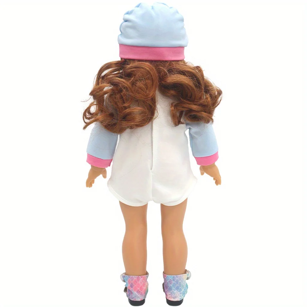 女の子用の白と青の象の人形の服,人形用のロンパース,18インチのスーツ,54.7 cm,アメリカの人形に適した1セット