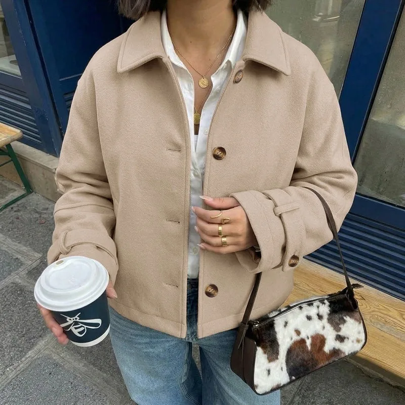 YLT Womens 2026 Fall Winter New Elegant Straight Short Lapel Collar Wool Coat Outerwear Trendy Chic Classy Fashion Casual Warm